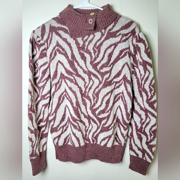 Vintage David Brett Pullover Mock Neck Zebra Pattern Sweater, Size Medium - Picture 1 of 3